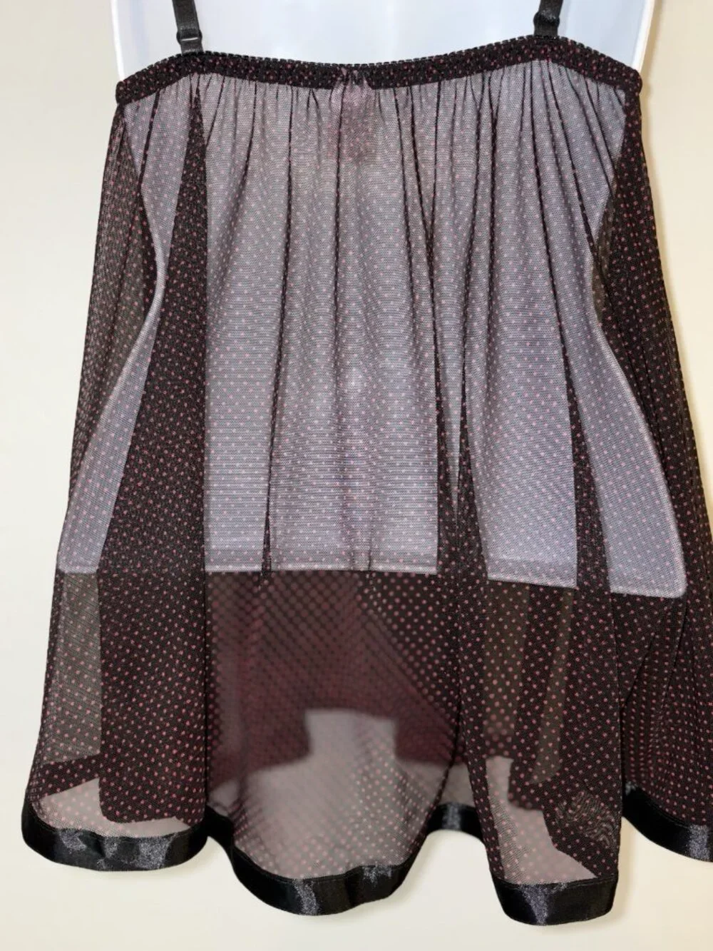 Y2K Goth Black & Burgundy Polka Dot Mesh‎ Babydoll Lingerie with Sequin Lace S
